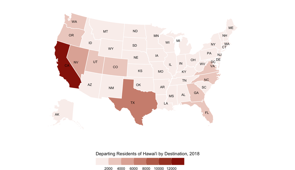 Departing Residents of Hawai'i by Destination, 2018